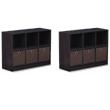 Pemberly Row Set of 2 Wood 3x2 Bookcases Storage with Bins in Dark Walnut