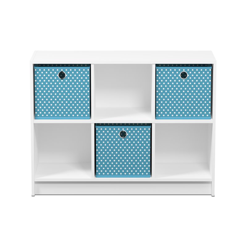 Pemberly Row Set of 2 Wood 3x2 Bookcases Storage with Bins in White/Light Blue
