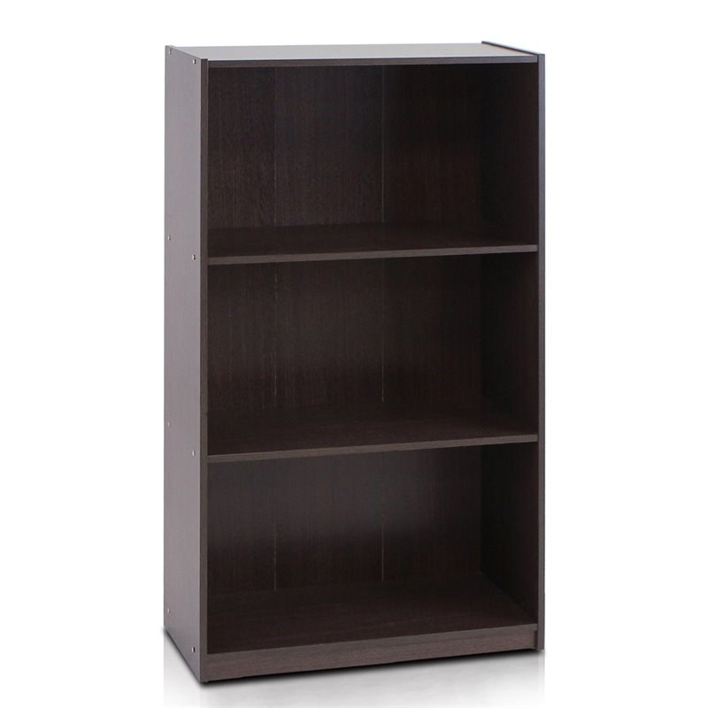 Pemberly Row Set of 2 Wood 3-Tier Bookcases Storage Shelves in Dark Brown