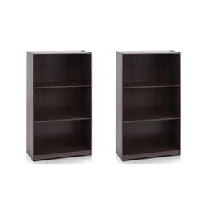 Pemberly Row Set of 2 Wood 3-Tier Bookcases Storage Shelves in Dark Brown