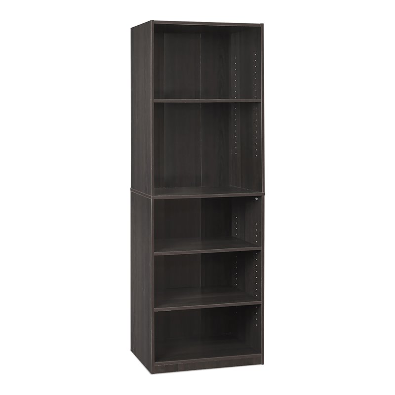 Pemberly Row Set of 2 Engineered Wood 5-Shelf Bookcases in Espresso