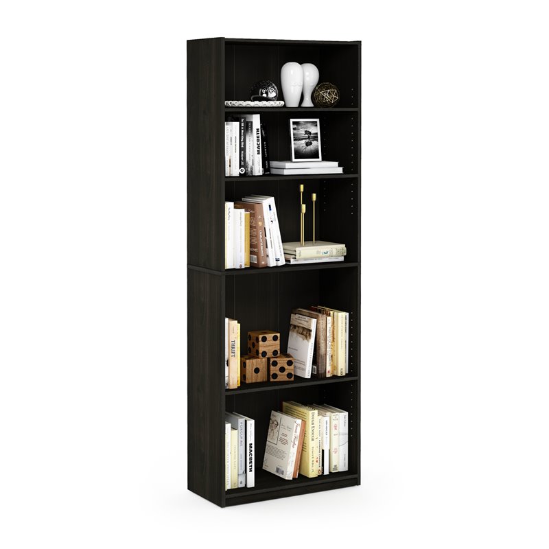 Pemberly Row Set of 2 Engineered Wood 5-Shelf Bookcases in Espresso