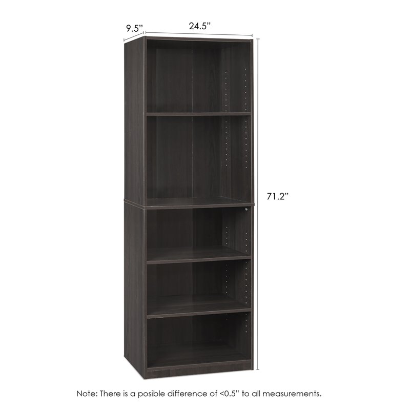 Pemberly Row Set of 2 Engineered Wood 5-Shelf Bookcases in Espresso