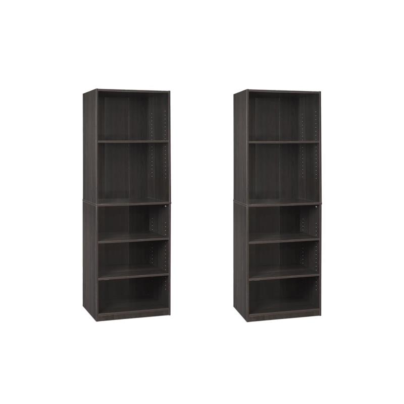 Pemberly Row Set of 2 Engineered Wood 5-Shelf Bookcases in Espresso