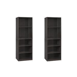 Pemberly Row Set of 2 Engineered Wood 5-Shelf Bookcases in Espresso