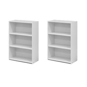 Pemberly Row Set of 2 Engineered Wood 3-Shelf Bookcases in Soft White