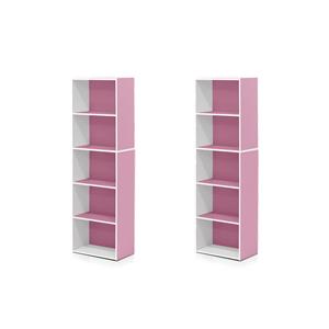 Pemberly Row Set of 2 Wood 5-Tier Reversible Open Shelf Bookcases in Pink