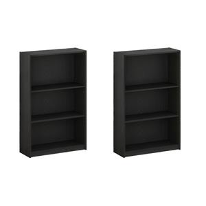 Pemberly Row Set of 2 Wood 3-Tier Adjustable Shelf Bookcases in Black