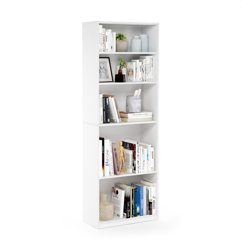 Pemberly Row Set of 2 Engineered Wood 5-Shelf Bookcases in White