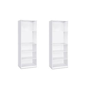 Pemberly Row Set of 2 Engineered Wood 5-Shelf Bookcases in White