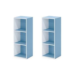 Pemberly Row Set of 2 Wood 3-Tier Open Shelf Bookcases in White/Light Blue