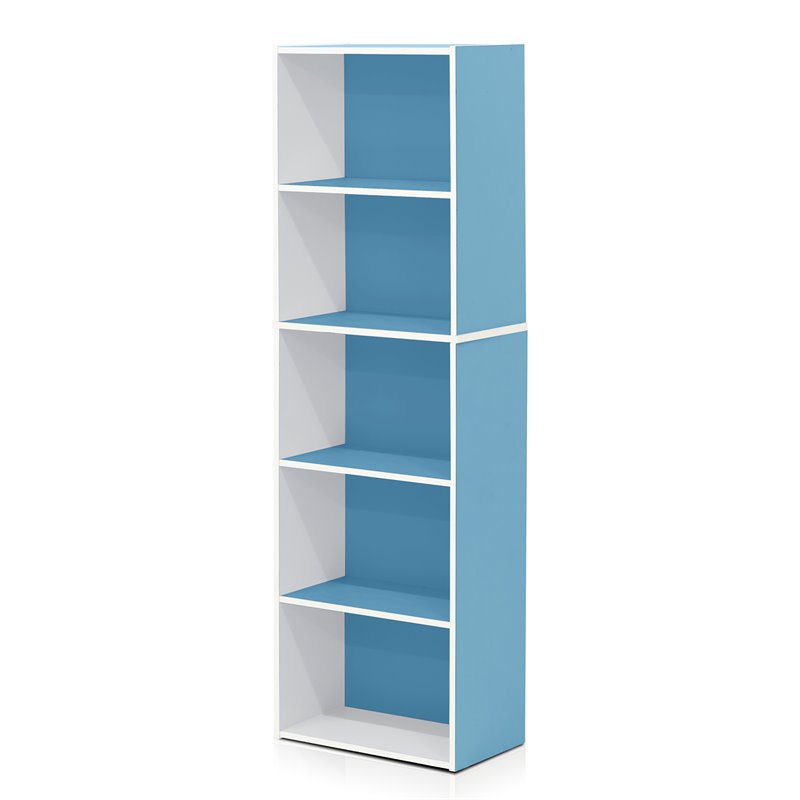 Pemberly Row Set of 2 Wood 5-Tier Reversible Open Shelf Bookcases in Blue