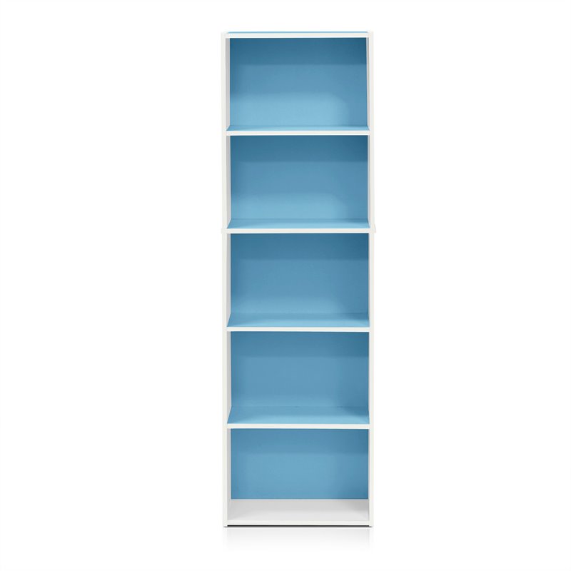 Pemberly Row Set of 2 Wood 5-Tier Reversible Open Shelf Bookcases in Blue