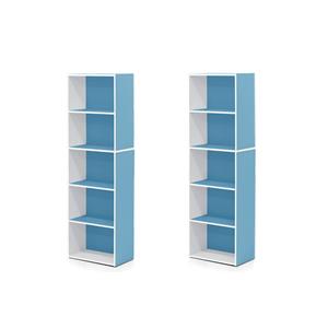 Pemberly Row Set of 2 Wood 5-Tier Reversible Open Shelf Bookcases in Blue