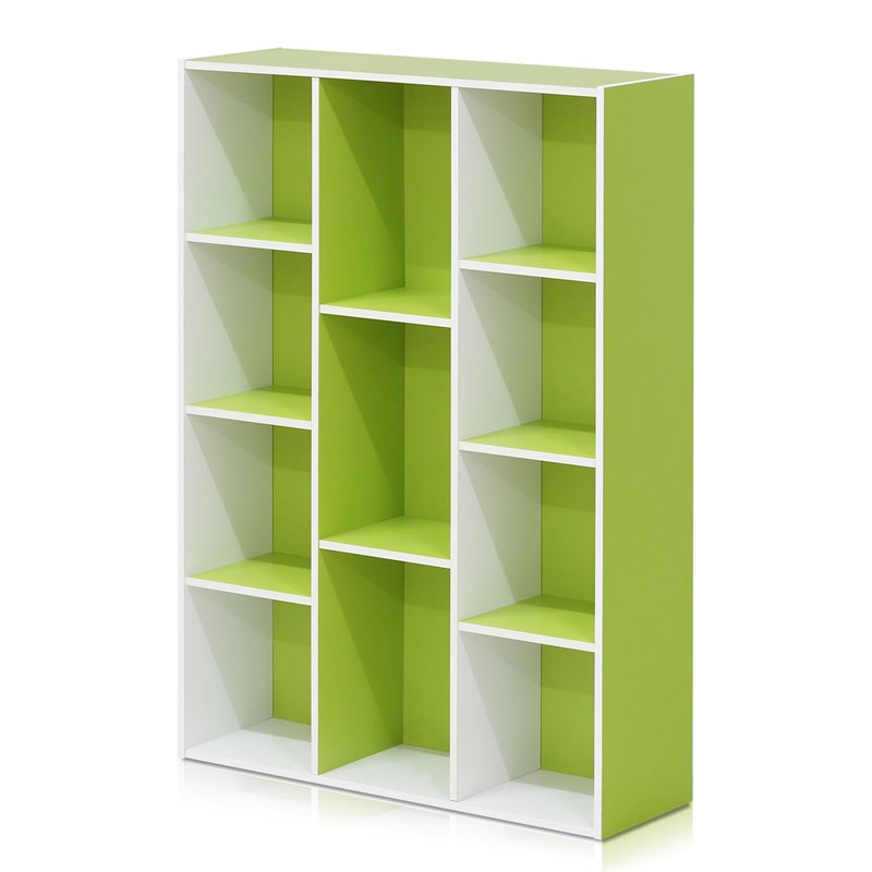 Pemberly Row Set of 2 Wood 11-Cube Reversible Open Shelf Bookcases in Green