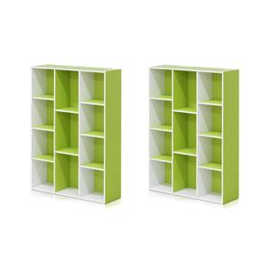Pemberly Row Set of 2 Wood 11-Cube Reversible Open Shelf Bookcases in Green