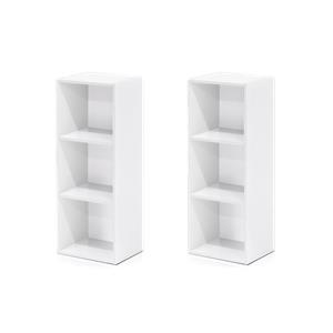 Pemberly Row Set of 2 Engineered Wood 3-Tier Open Shelf Bookcases in White