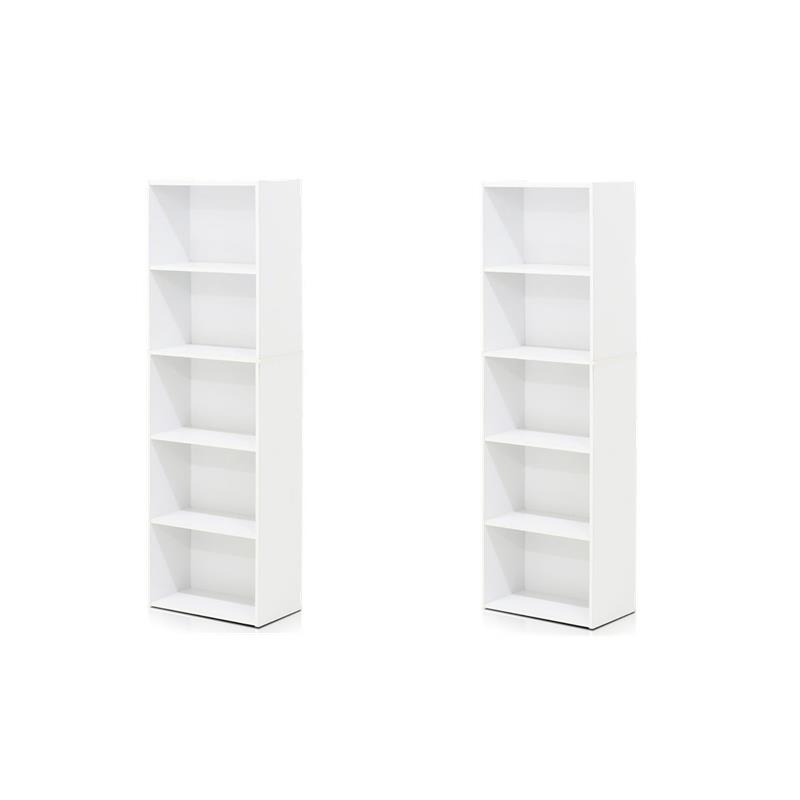 Pemberly Row Set of 2 Wood 5-Tier Reversible Color Open Shelf Bookcases in White