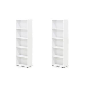 Pemberly Row Set of 2 Wood 5-Tier Reversible Color Open Shelf Bookcases in White