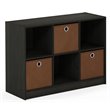 Pemberly Row Set of 2 Wood 3x2 Bookcases Storage with Bins in Espresso/Brown