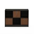 Pemberly Row Set of 2 Wood 3x2 Bookcases Storage with Bins in Espresso/Brown