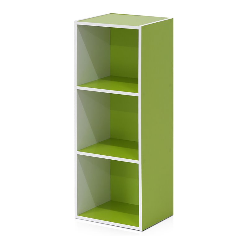 Pemberly Row Set of 2 Engineered Wood 3-Tier Open Shelf Bookcases in White/Green