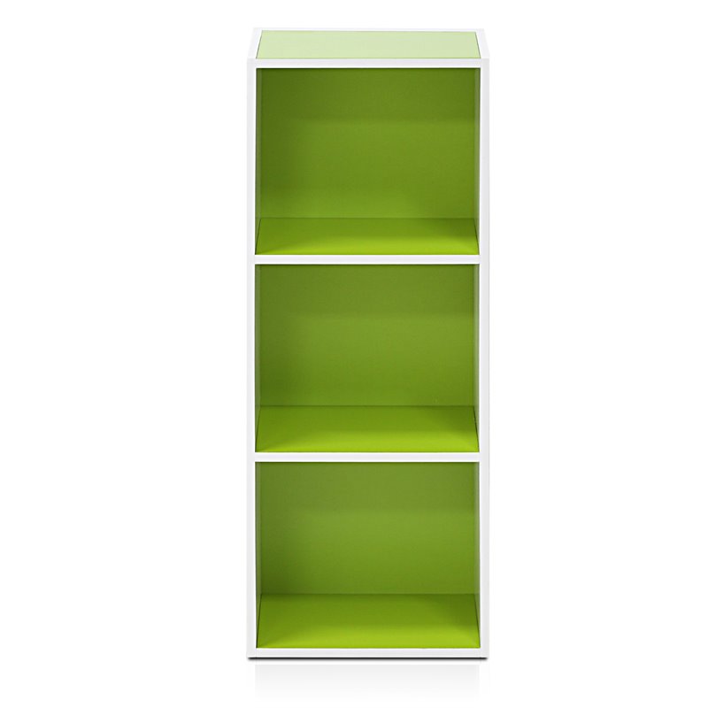 Pemberly Row Set of 2 Engineered Wood 3-Tier Open Shelf Bookcases in White/Green