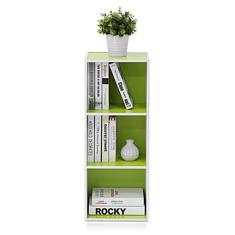 Pemberly Row Set of 2 Engineered Wood 3-Tier Open Shelf Bookcases in White/Green