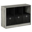 Pemberly Row Set of 2 3x2 Bookcases Storage with Bins in French Oak Gray/Black