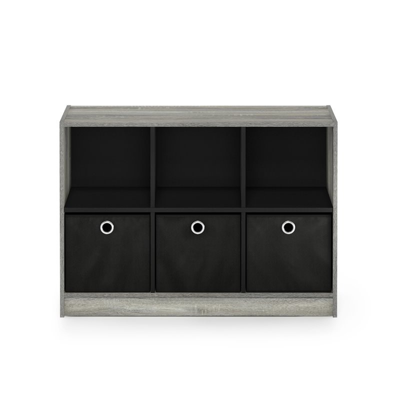 Pemberly Row Set of 2 3x2 Bookcases Storage with Bins in French Oak Gray/Black