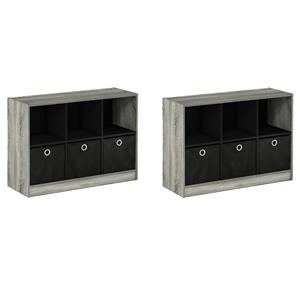 Pemberly Row Set of 2 3x2 Bookcases Storage with Bins in French Oak Gray/Black