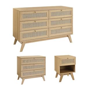 Pemberly Row Set of 3 - Nightstand and 2 Dressers in Oak Finish