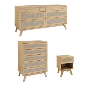 Pemberly Row Set of 3 - Dresser and Nightstand and Chest in Oak
