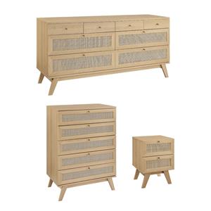 Pemberly Row Set of 3 - Dresser and Nightstand and Chest in Oak