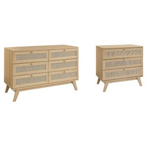 Pemberly Row Set of 2 6-Drawer and 3-Drawer Dressers in Oak Finish