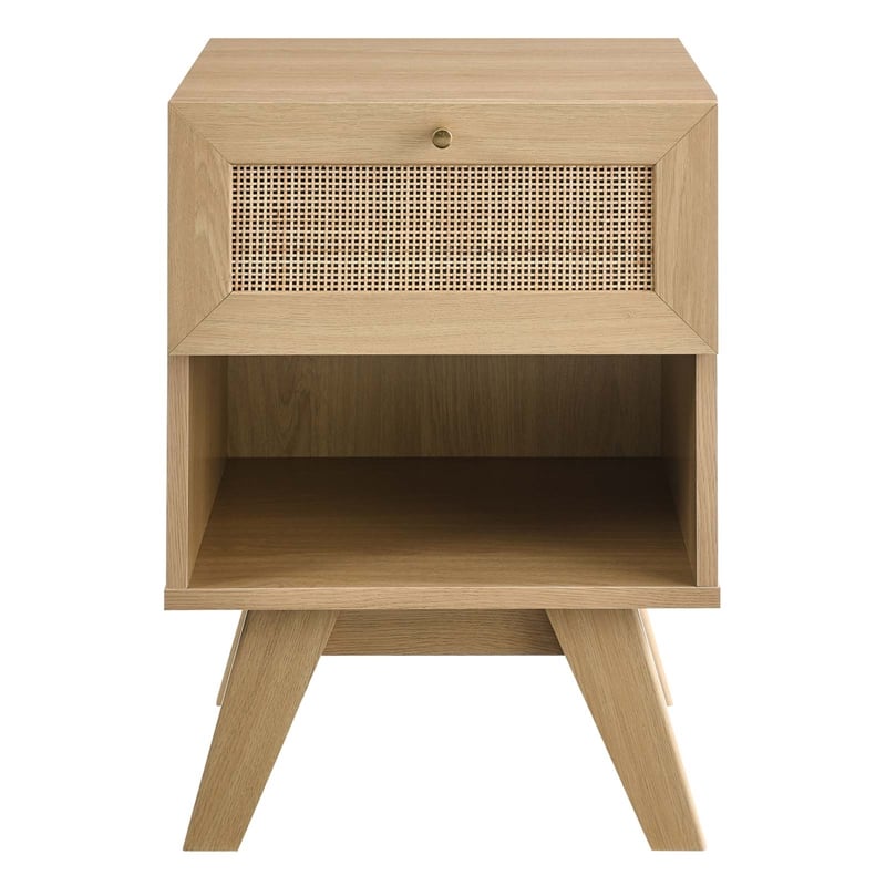 Pemberly Row Set of 2 Rattan MDF and Particleboard Nightstand and Dresser in Oak