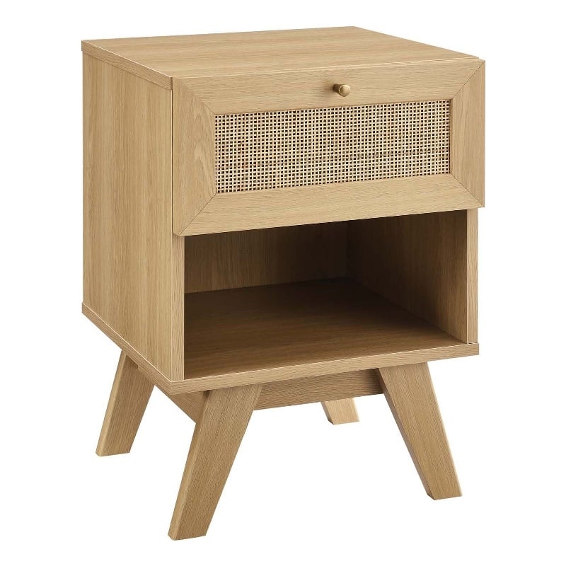 Pemberly Row Set of 2 Rattan MDF and Particleboard Nightstand and Chest in Oak