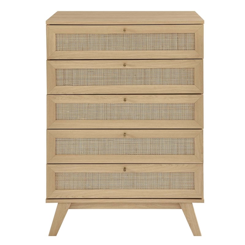 Pemberly Row Set of 2 Rattan MDF and Particleboard Nightstand and Chest in Oak