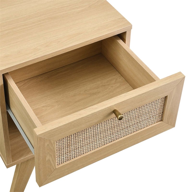 Pemberly Row Set of 2 Rattan MDF and Particleboard Nightstand and Chest in Oak