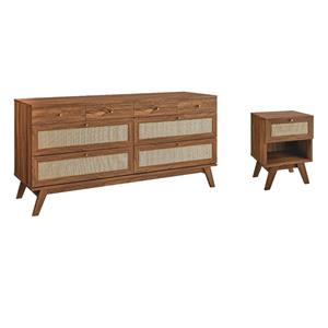 Pemberly Row Set of 2 8-Drawer Bedroom Dresser and Nightstand in Walnut