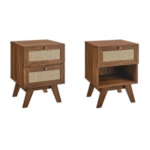 Pemberly Row Set of 2 2-Drawer and 1-Drawer Nightstands in Walnut