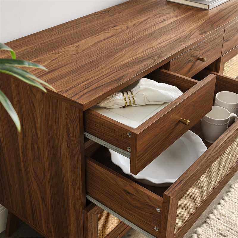 Pemberly Row Set of 2 2-Drawer Nightstand and 8-Drawer Bedroom Dresser in Walnut