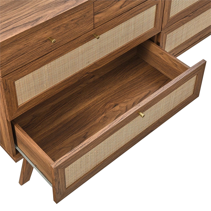 Pemberly Row Set of 2 2-Drawer Nightstand and 8-Drawer Bedroom Dresser in Walnut