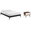 Pemberly Row Set of 2 Full Bed Frame in Black and Nightstand in Walnut/White