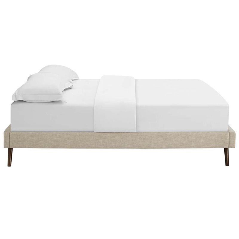Pemberly Row Set of 2 Queen Bed Frame in Beige and Nightstand in Walnut/White