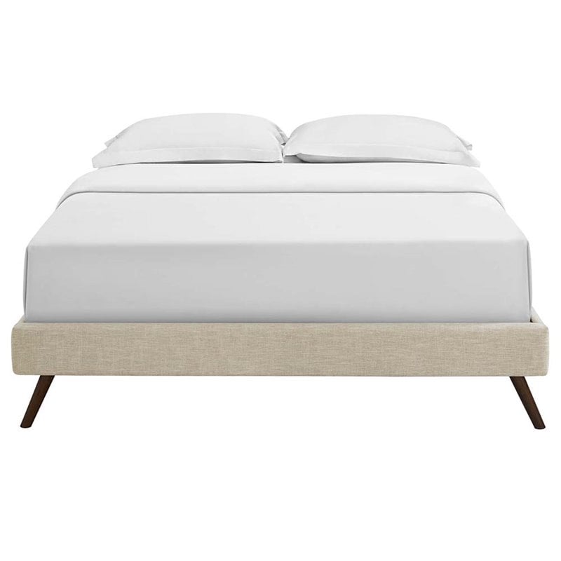 Pemberly Row Set of 2 Full Bed Frame in Beige and Nightstand in Walnut/White