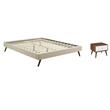 Pemberly Row Set of 2 Full Bed Frame in Beige and Nightstand in Walnut/White