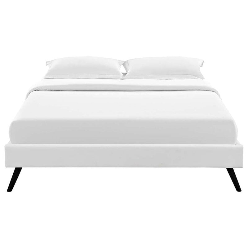 Pemberly Row Set of 2 Queen Bed Frame in White and Nightstand in Walnut/White