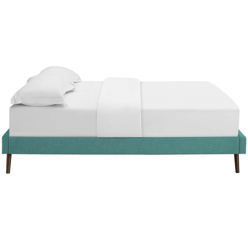 Pemberly Row Set of 2 Queen Bed Frame in Teal and Nightstand in Walnut/White