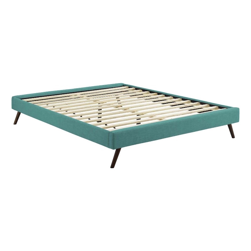 Pemberly Row Set of 2 Queen Bed Frame in Teal and Nightstand in Walnut/White